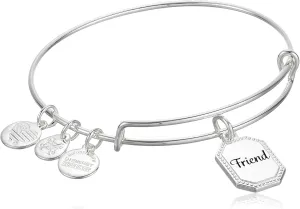 Alex and Ani Because I Love You Friend Expandable Wire Bangle for Women, United by Soul, Let The Good Times Roll Charm, Shiny Antique Silver Finish