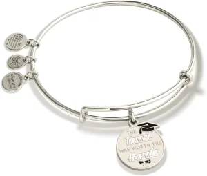 Alex and Ani Celebrations Expandable Bangle for Women, The Tassel Was Worth the Hassle Charm, Shiny Silver Finish, 2 to 3.5 in