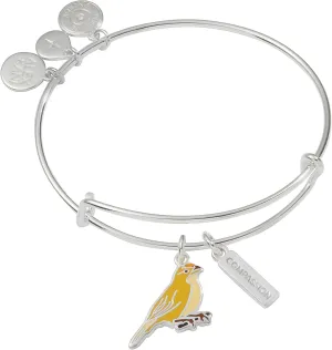 Alex and Ani Compassion Yellow Canary Duo Charm Bangle, Shiny Silver Expandable Charm Bangle Bracelet, 2 to 3.5 in,