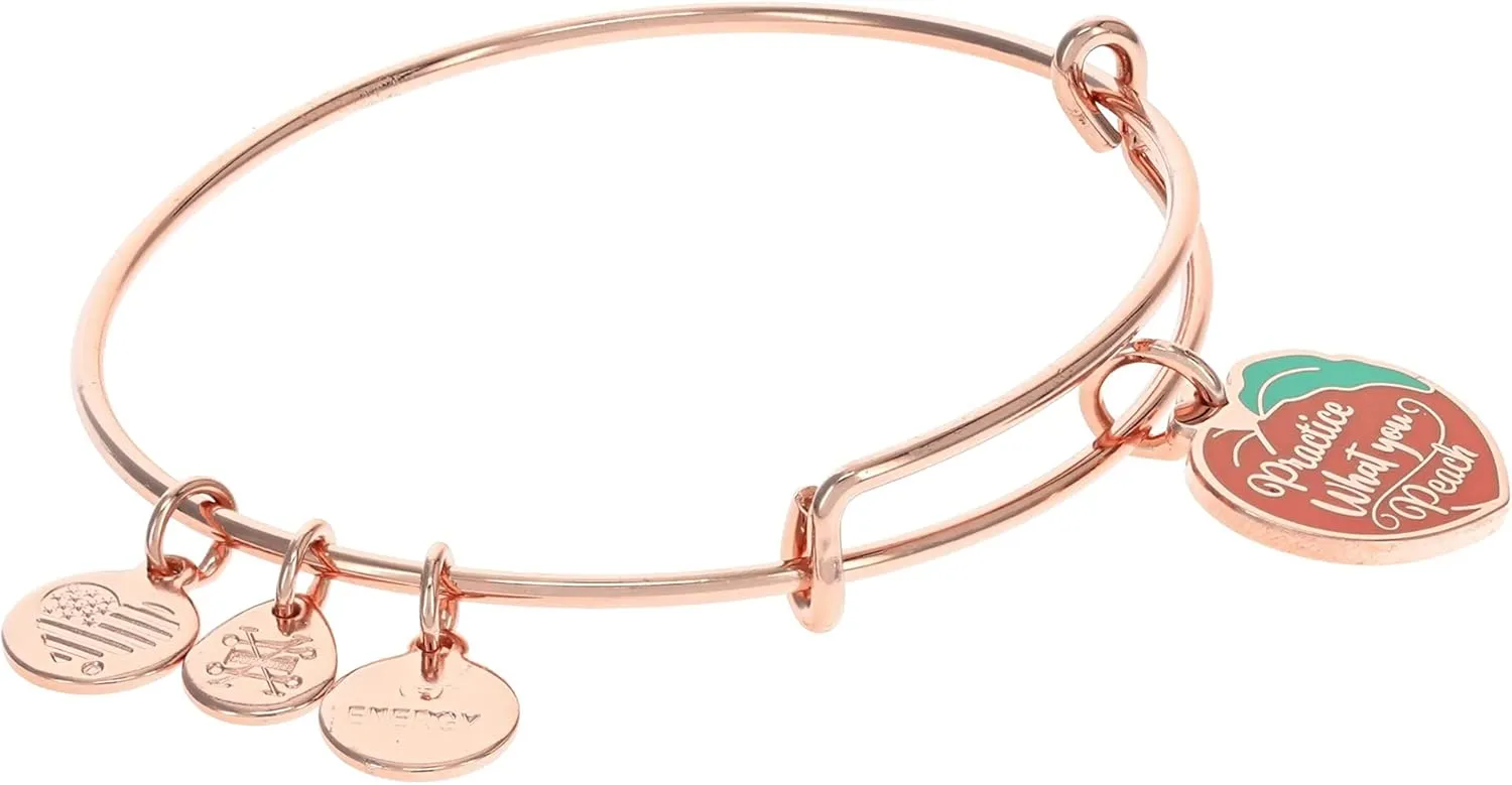 Alex and Ani Expandable Bangle for Women, Practice What You Peach Charm, Shiny Rose Gold Finish, 2 to 3.5 in, One Size (A21EBPEACHSR)