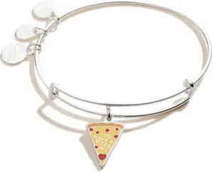 Alex and Ani Food Expandable Bangle for Women, You Have a Pizza My Heart Charm, Shiny Silver Finish, 2 to 3.5 in