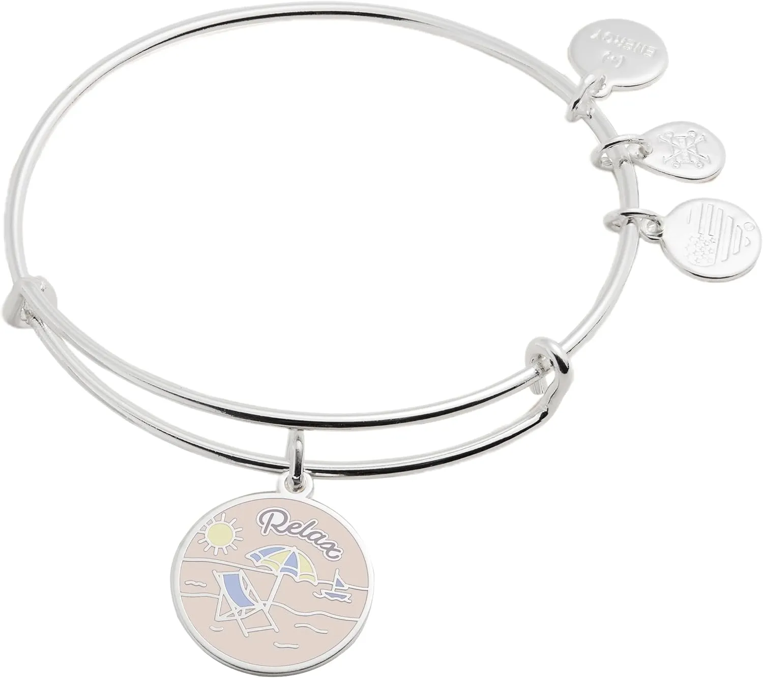 Alex and Ani Occasions Expandable Bangle for Women, Happy Retirement Charm, Shiny Silver Finish, 2 to 3.5 in