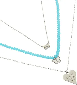 Alex and Ani Sister Layered Adjustable Necklace, Shiny Silver, Green Charm, Chain Length adjusts from 16 to 18 inches