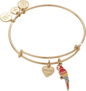 Alex and Ani Trust Parrot Duo Charm Bangle, Shiny Gold Expandable Charm Bangle Bracelet, 2 to 3.5 in
