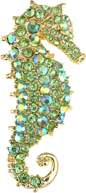 Alilang Aurora Borealis Crystal Rhinestone Seahorse Fish Convertible to Pendant Animal Brooch Pin