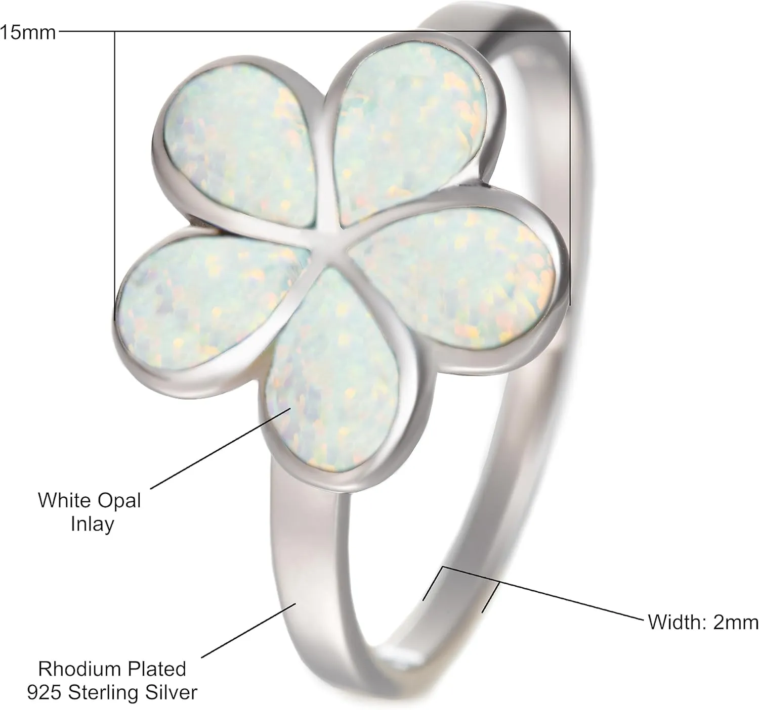 Aloha Jewelry Company 925 Sterling Silver Opal Hawaiian Plumeria Flower Wedding Band Promise Ring, White Blue Opal, Nickel Free Hypoallergenic for Sensitive Skin, Gift Box Included