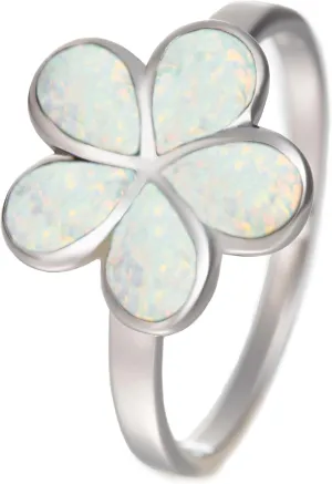Aloha Jewelry Company 925 Sterling Silver Opal Hawaiian Plumeria Flower Wedding Band Promise Ring, White Blue Opal, Nickel Free Hypoallergenic for Sensitive Skin, Gift Box Included