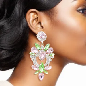Alpha Kappa Alpha Inspired Earrings AKA Light Pink Green Crystal Heart