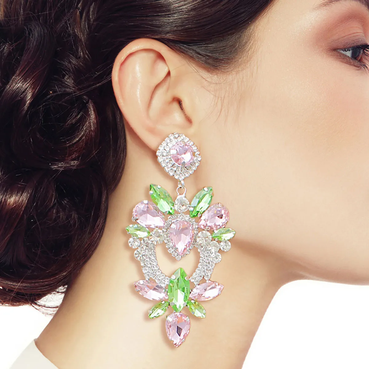 Alpha Kappa Alpha Inspired Earrings AKA Light Pink Green Crystal Heart