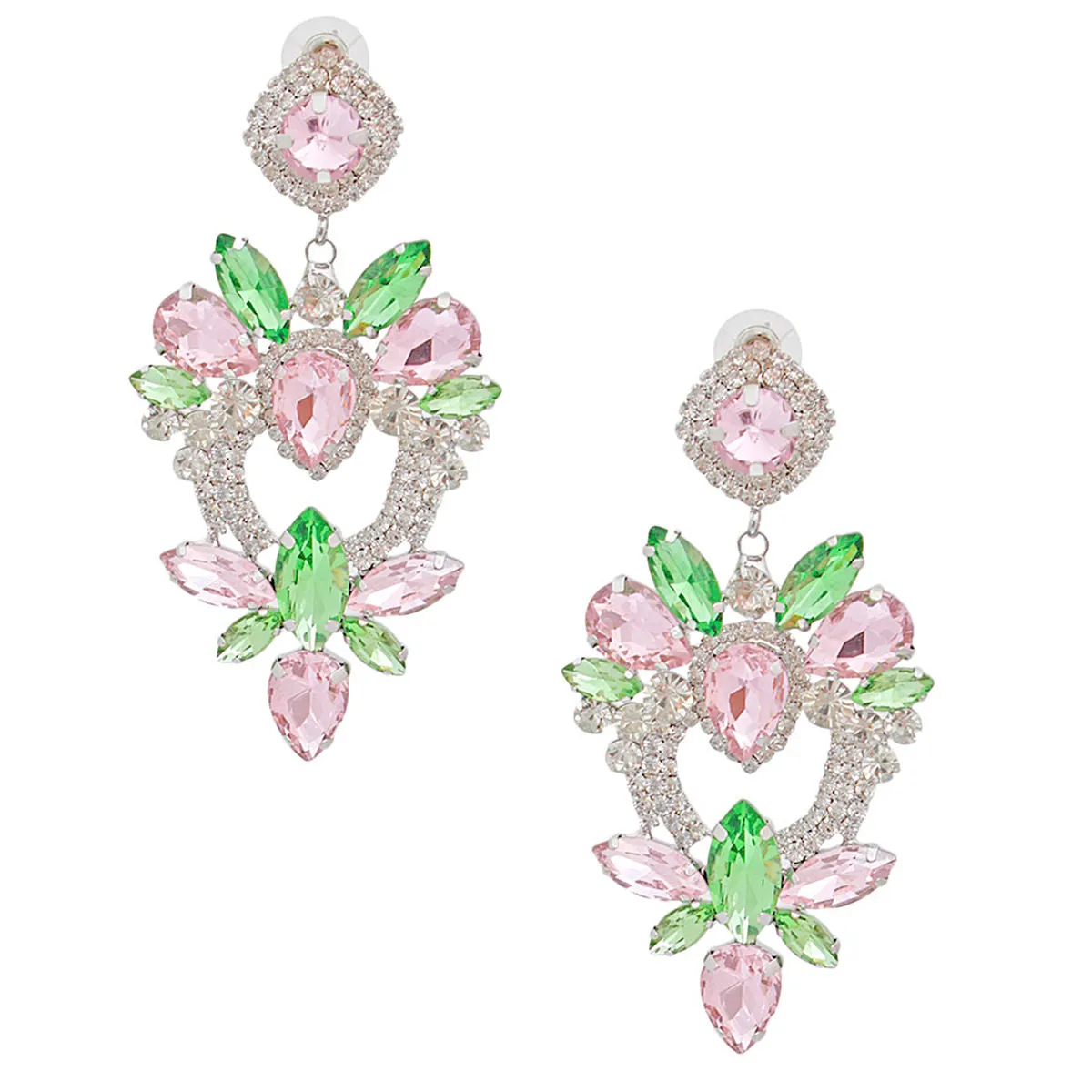 Alpha Kappa Alpha Inspired Earrings AKA Light Pink Green Crystal Heart