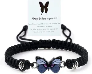 Always Believe in Yourself Butterfly Bracelet Cute Butterfly Charm Bracelets for Women Adjustable Braided Rope Butterfly Bracelet Lucky Butterfly Friendship Matching Bracelet