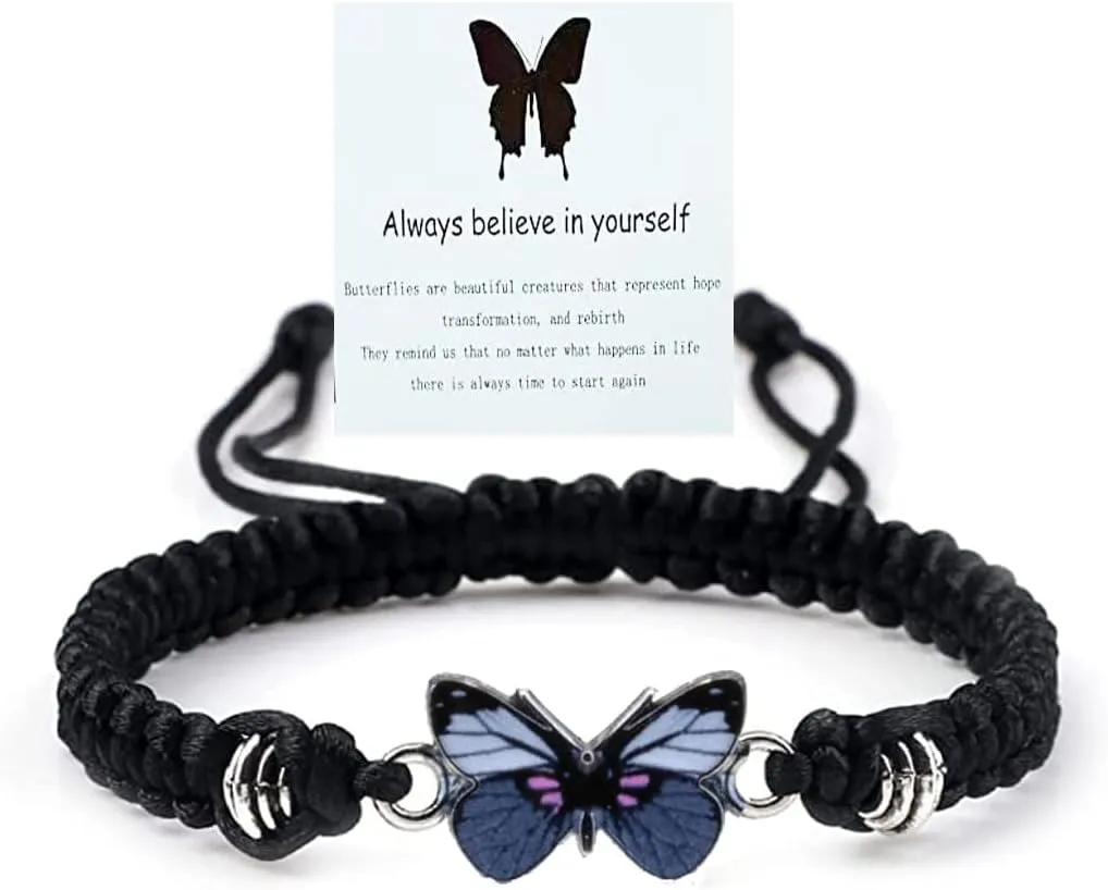 Always Believe in Yourself Butterfly Bracelet Cute Butterfly Charm Bracelets for Women Adjustable Braided Rope Butterfly Bracelet Lucky Butterfly Friendship Matching Bracelet