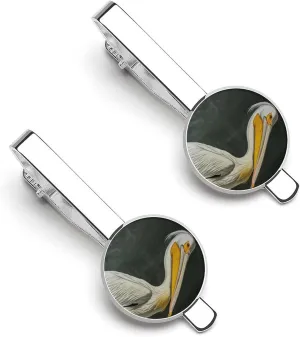 American White Pelican Men's Tie Clip Round Tie Bar Tie Tack Pins Jewelry Accessories for Father's Day Gifts