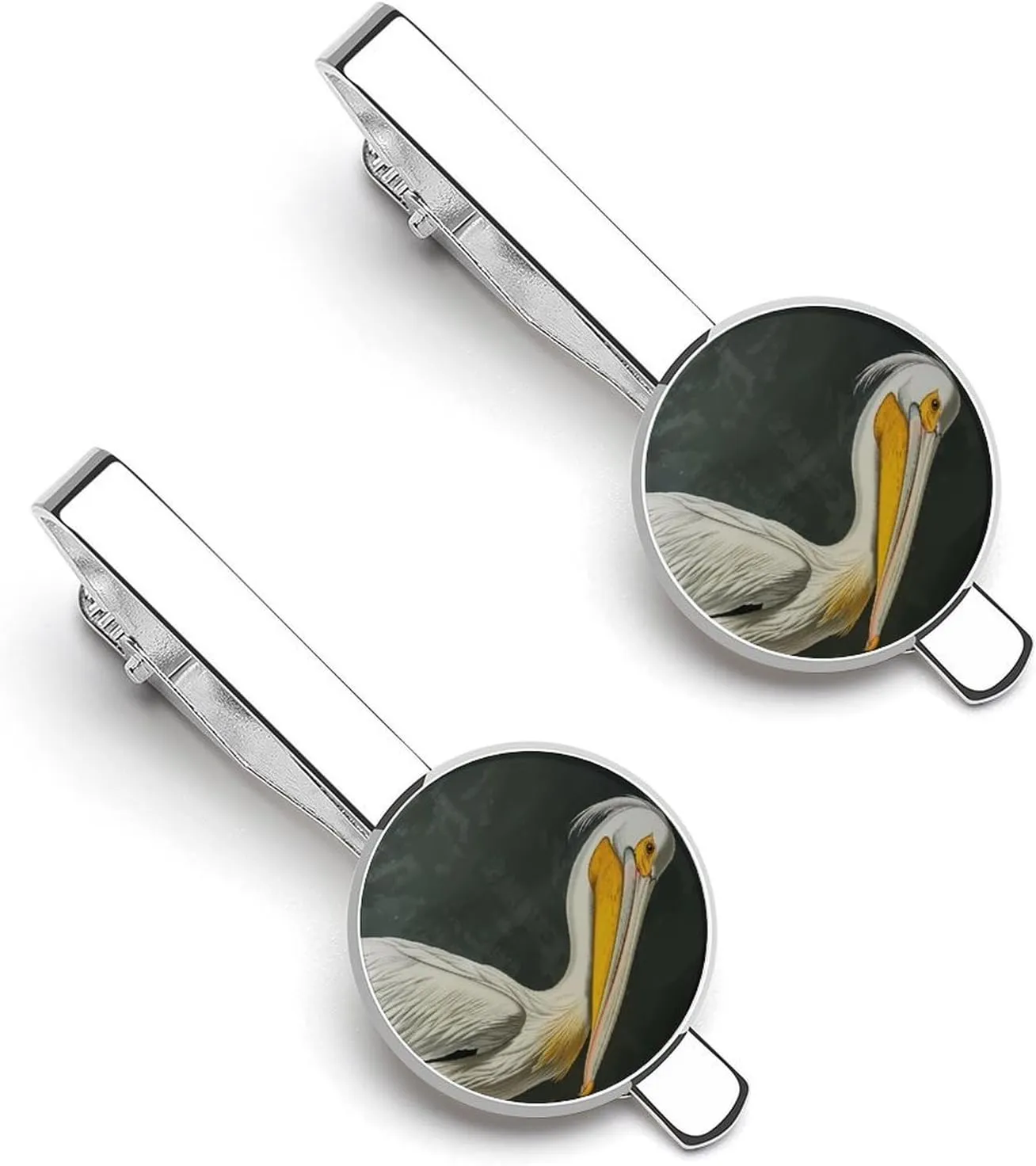 American White Pelican Men's Tie Clip Round Tie Bar Tie Tack Pins Jewelry Accessories for Father's Day Gifts