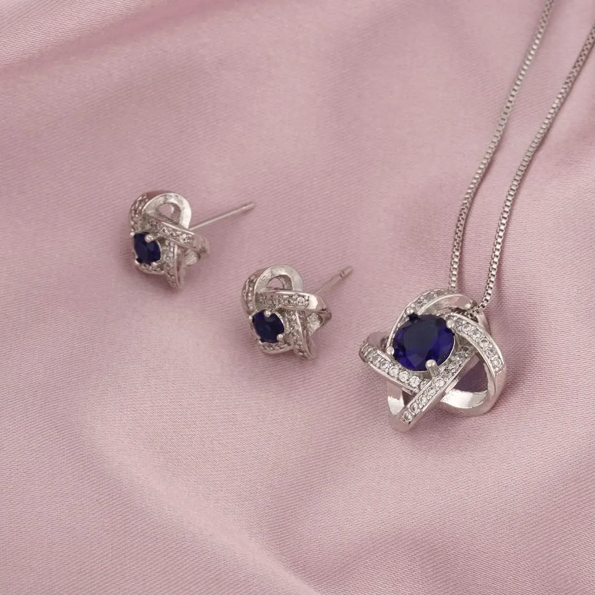 AMYJANE Bridal Jewelry Set for Women - Crystal Cubic Zirconia Love Knot Necklace Stud Earrings Elegant CZ Jewelry Set for Wedding Bride Bridesmaids Gift Set