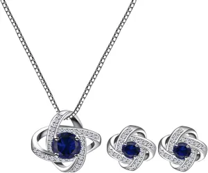 AMYJANE Bridal Jewelry Set for Women - Crystal Cubic Zirconia Love Knot Necklace Stud Earrings Elegant CZ Jewelry Set for Wedding Bride Bridesmaids Gift Set