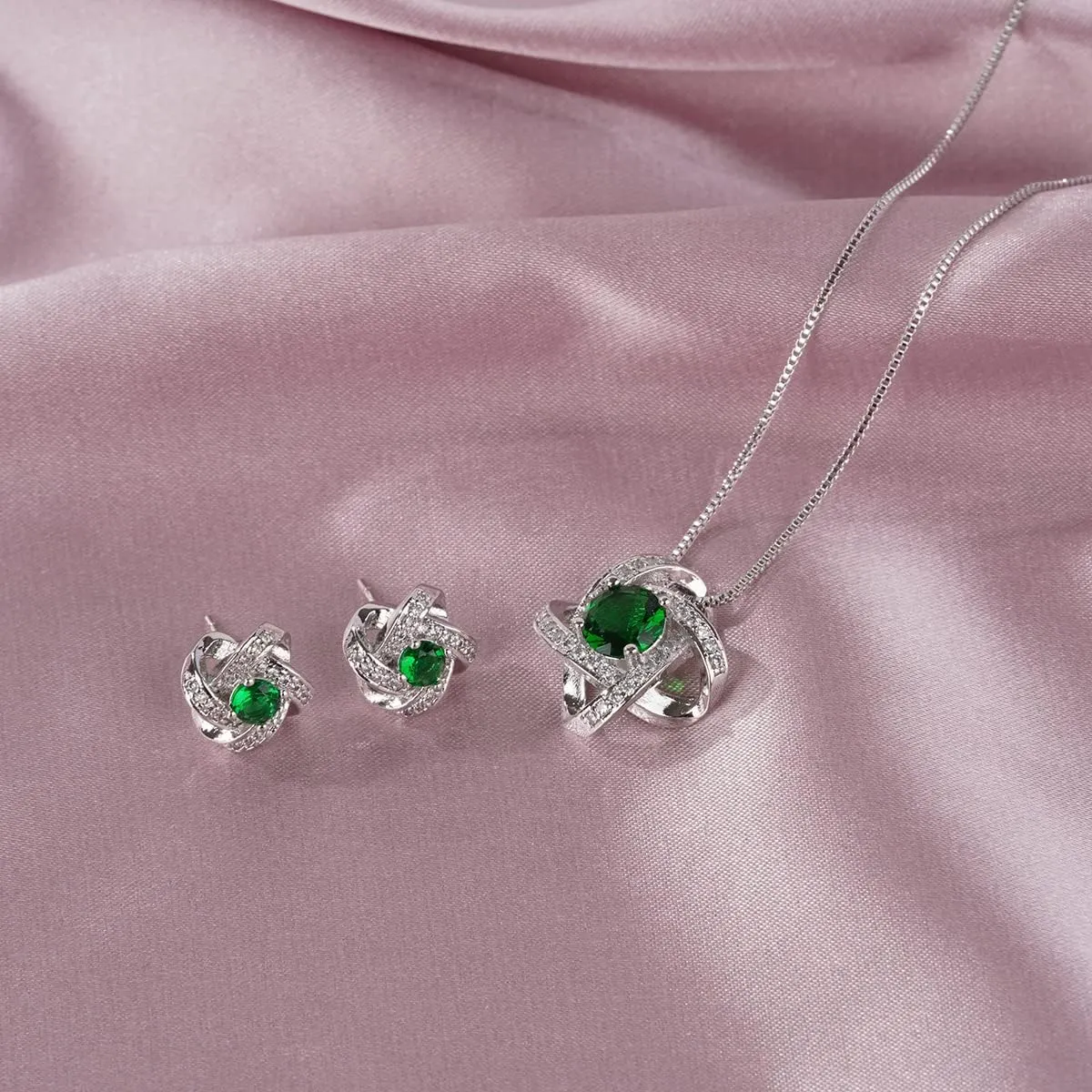 AMYJANE Bridal Jewelry Set for Women - Crystal Cubic Zirconia Love Knot Necklace Stud Earrings Elegant CZ Jewelry Set for Wedding Bride Bridesmaids Gift Set