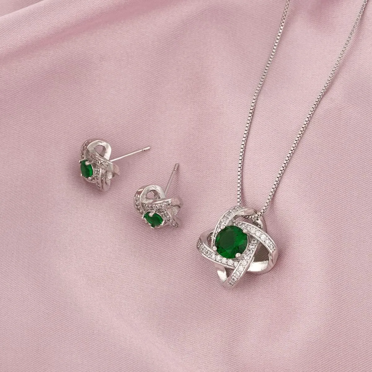 AMYJANE Bridal Jewelry Set for Women - Crystal Cubic Zirconia Love Knot Necklace Stud Earrings Elegant CZ Jewelry Set for Wedding Bride Bridesmaids Gift Set