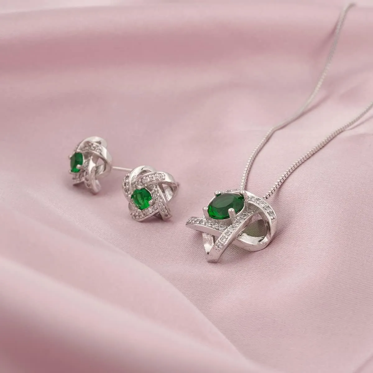 AMYJANE Bridal Jewelry Set for Women - Crystal Cubic Zirconia Love Knot Necklace Stud Earrings Elegant CZ Jewelry Set for Wedding Bride Bridesmaids Gift Set