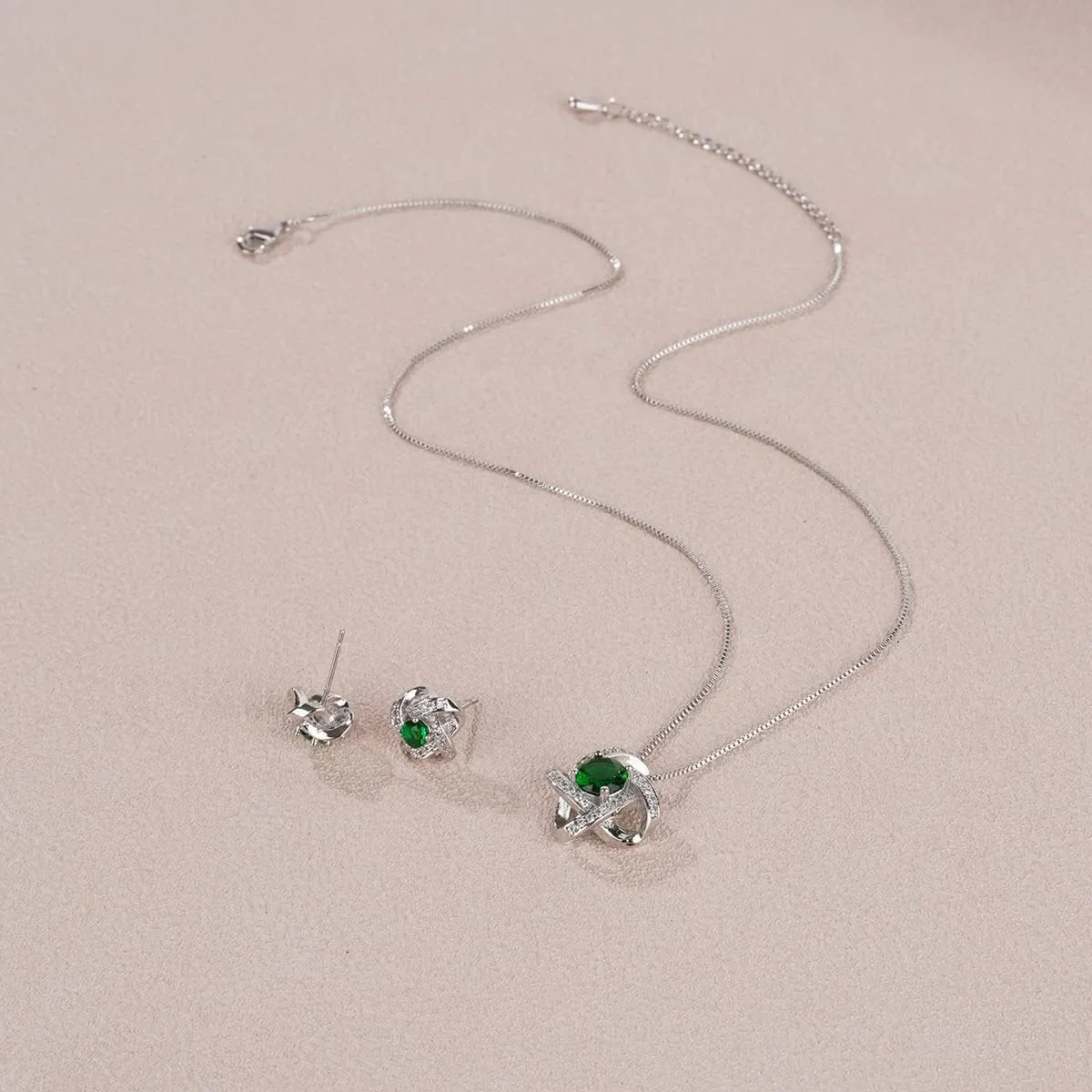 AMYJANE Bridal Jewelry Set for Women - Crystal Cubic Zirconia Love Knot Necklace Stud Earrings Elegant CZ Jewelry Set for Wedding Bride Bridesmaids Gift Set