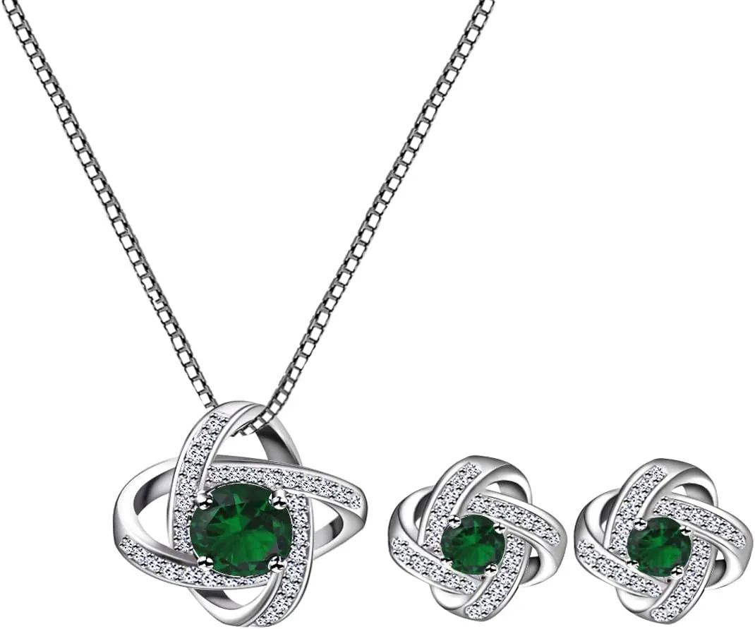 AMYJANE Bridal Jewelry Set for Women - Crystal Cubic Zirconia Love Knot Necklace Stud Earrings Elegant CZ Jewelry Set for Wedding Bride Bridesmaids Gift Set