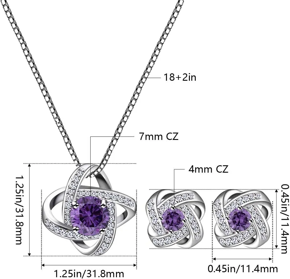 AMYJANE Bridal Jewelry Set for Women - Crystal Cubic Zirconia Love Knot Necklace Stud Earrings Elegant CZ Jewelry Set for Wedding Bride Bridesmaids Gift Set