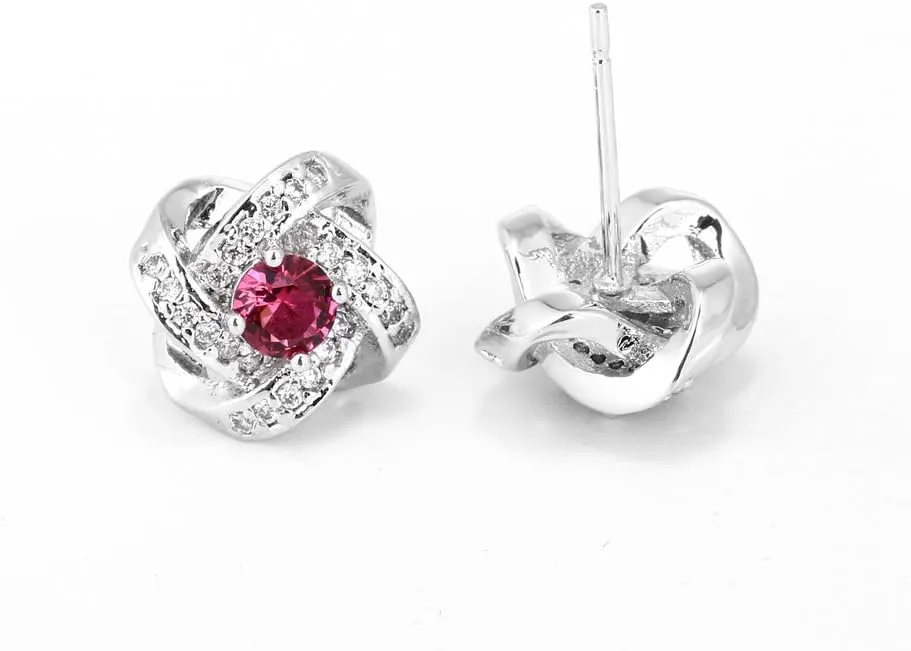 AMYJANE Bridal Jewelry Set for Women - Crystal Cubic Zirconia Love Knot Necklace Stud Earrings Elegant CZ Jewelry Set for Wedding Bride Bridesmaids Gift Set