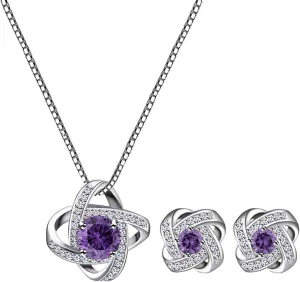 AMYJANE Bridal Jewelry Set for Women - Crystal Cubic Zirconia Love Knot Necklace Stud Earrings Elegant CZ Jewelry Set for Wedding Bride Bridesmaids Gift Set