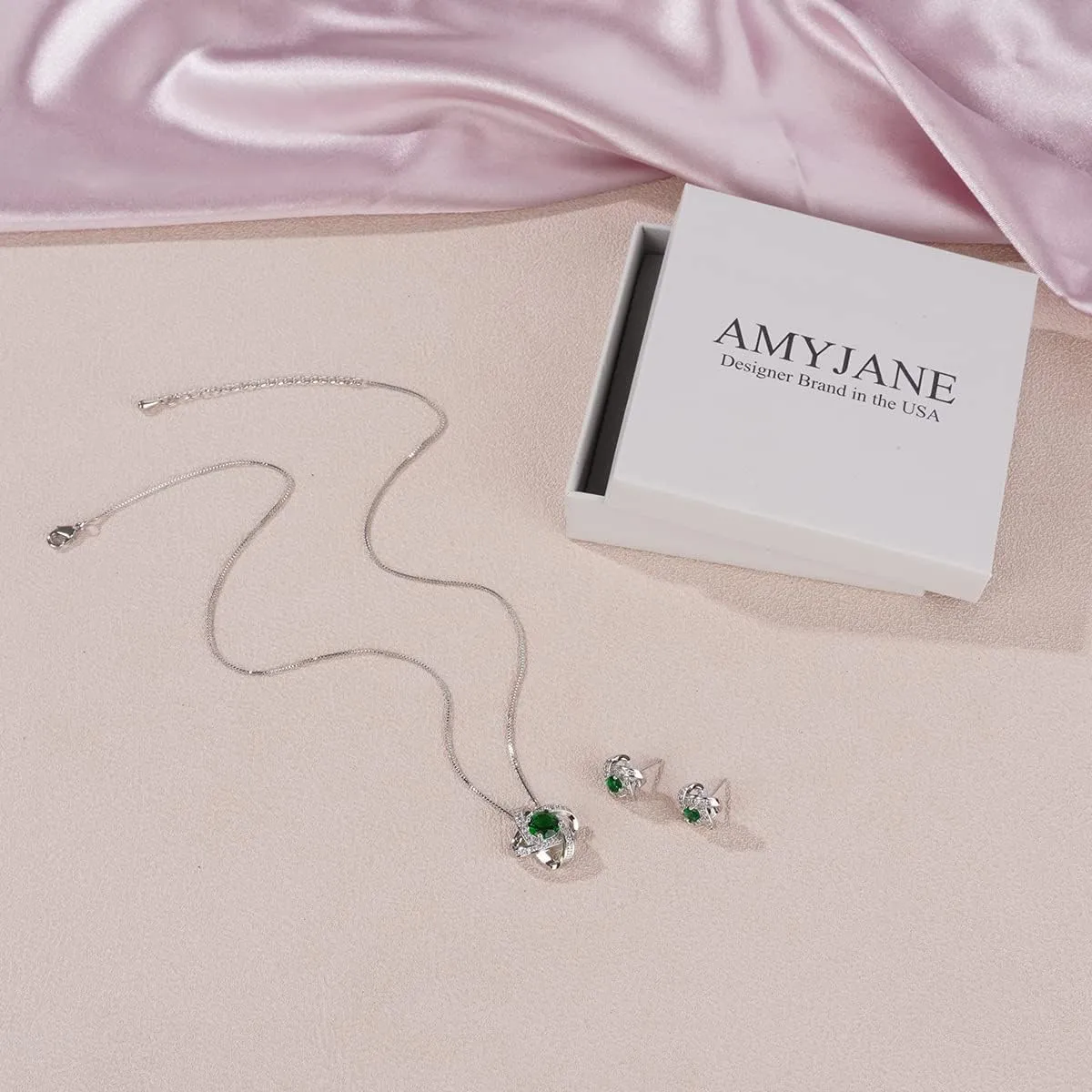 AMYJANE Bridal Jewelry Set for Women - Crystal Cubic Zirconia Love Knot Necklace Stud Earrings Elegant CZ Jewelry Set for Wedding Bride Bridesmaids Gift Set