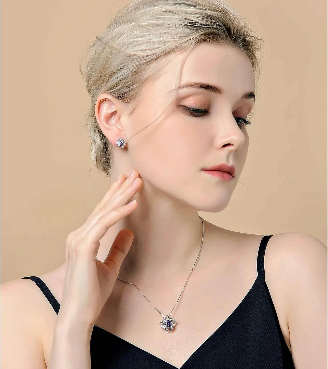 AMYJANE Bridal Jewelry Set for Women - Crystal Cubic Zirconia Love Knot Necklace Stud Earrings Elegant CZ Jewelry Set for Wedding Bride Bridesmaids Gift Set