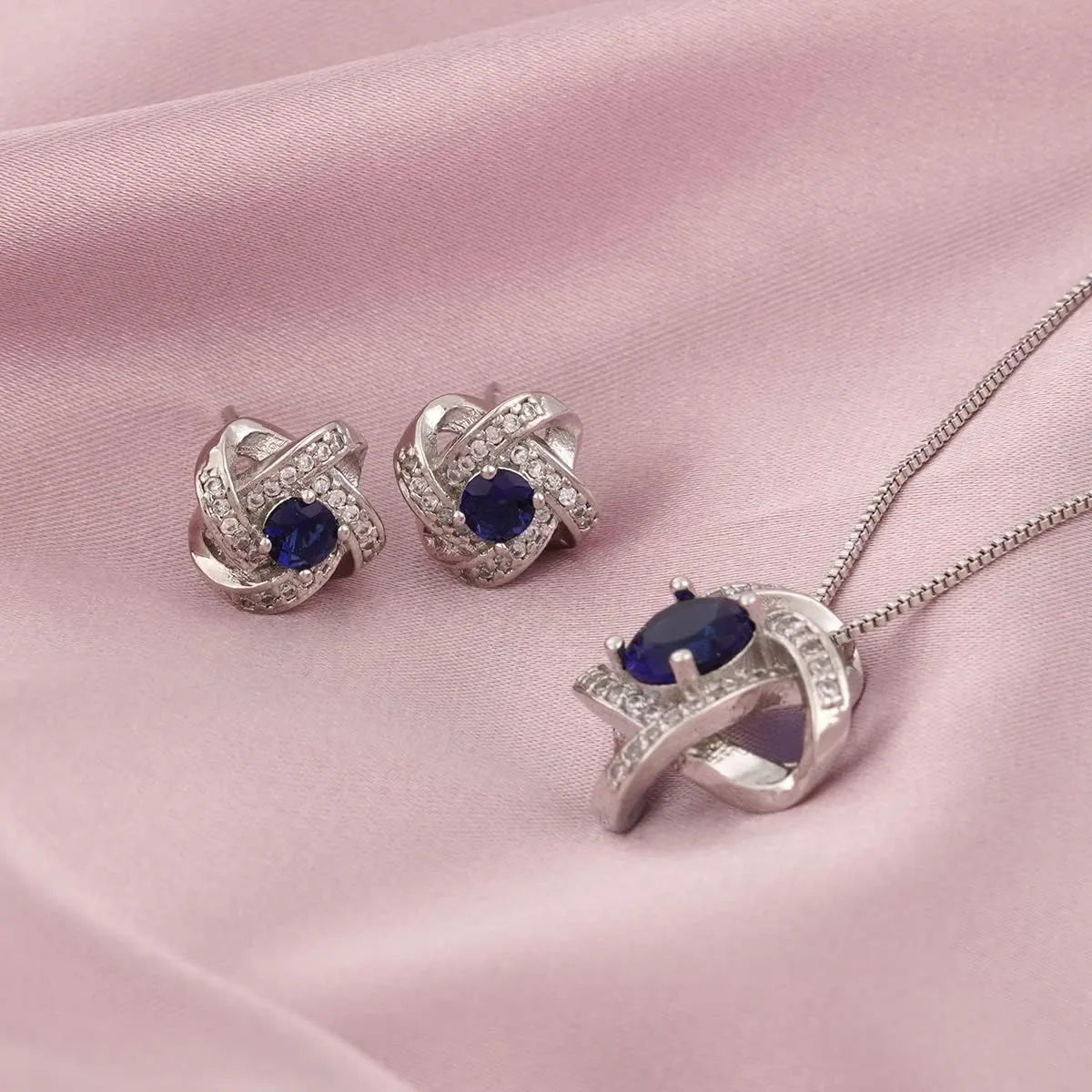 AMYJANE Bridal Jewelry Set for Women - Crystal Cubic Zirconia Love Knot Necklace Stud Earrings Elegant CZ Jewelry Set for Wedding Bride Bridesmaids Gift Set