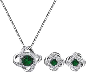 AMYJANE Bridal Jewelry Set for Women - Crystal Cubic Zirconia Love Knot Necklace Stud Earrings Elegant CZ Jewelry Set for Wedding Bride Bridesmaids Gift Set