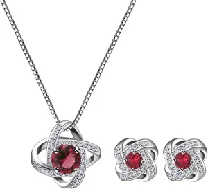 AMYJANE Bridal Jewelry Set for Women - Crystal Cubic Zirconia Love Knot Necklace Stud Earrings Elegant CZ Jewelry Set for Wedding Bride Bridesmaids Gift Set