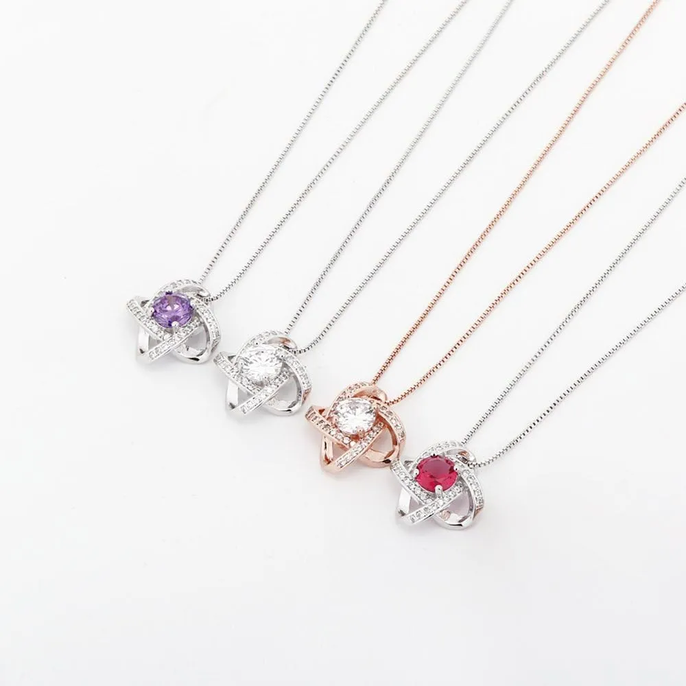 AMYJANE Bridal Jewelry Set for Women - Crystal Cubic Zirconia Love Knot Necklace Stud Earrings Elegant CZ Jewelry Set for Wedding Bride Bridesmaids Gift Set