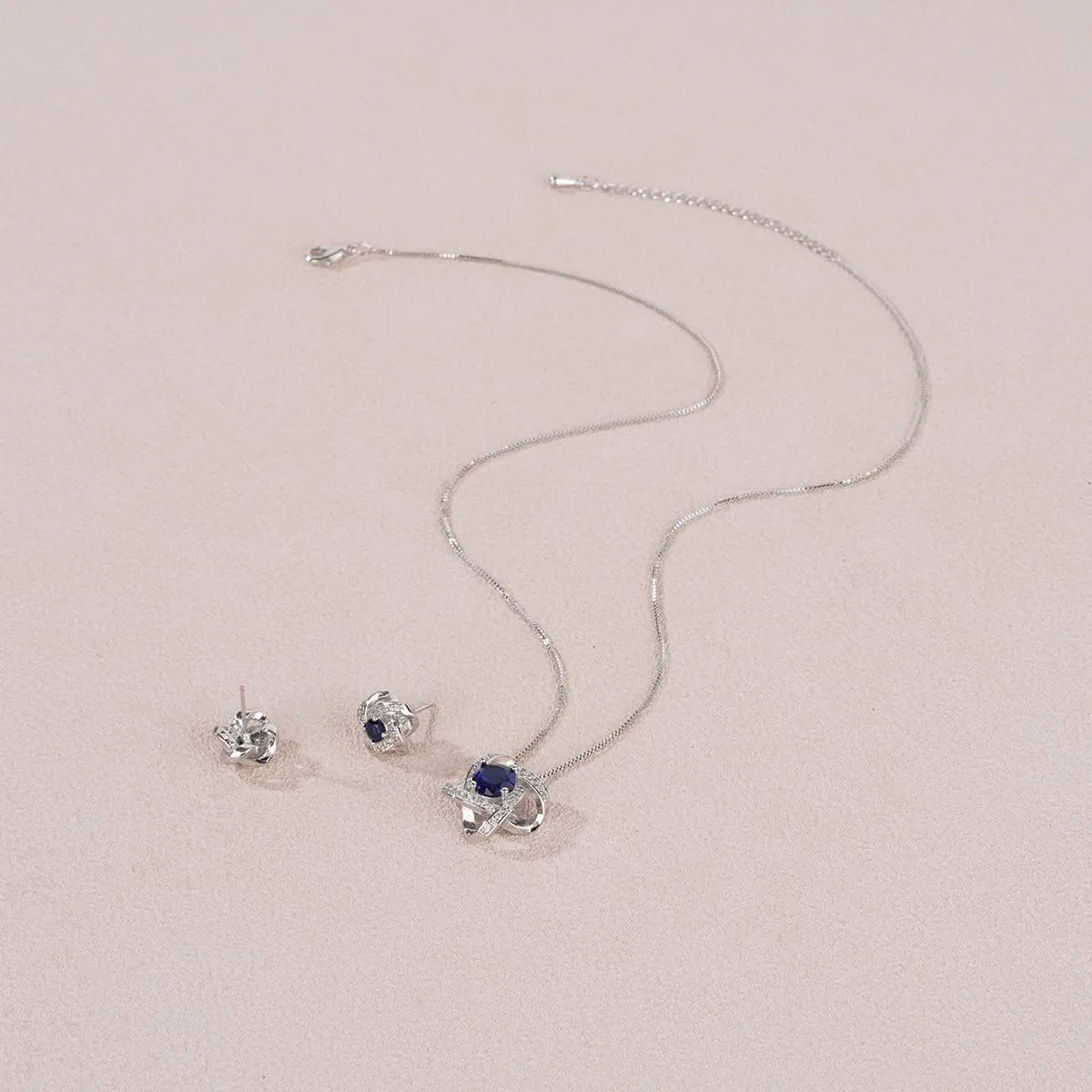 AMYJANE Bridal Jewelry Set for Women - Crystal Cubic Zirconia Love Knot Necklace Stud Earrings Elegant CZ Jewelry Set for Wedding Bride Bridesmaids Gift Set