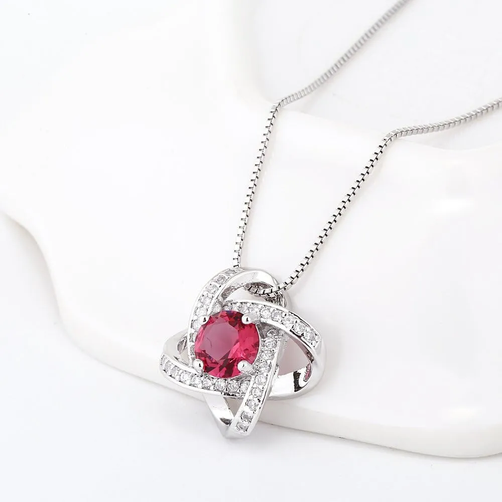 AMYJANE Bridal Jewelry Set for Women - Crystal Cubic Zirconia Love Knot Necklace Stud Earrings Elegant CZ Jewelry Set for Wedding Bride Bridesmaids Gift Set