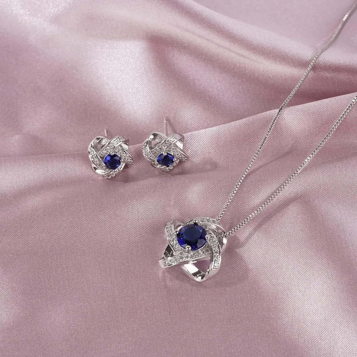 AMYJANE Bridal Jewelry Set for Women - Crystal Cubic Zirconia Love Knot Necklace Stud Earrings Elegant CZ Jewelry Set for Wedding Bride Bridesmaids Gift Set