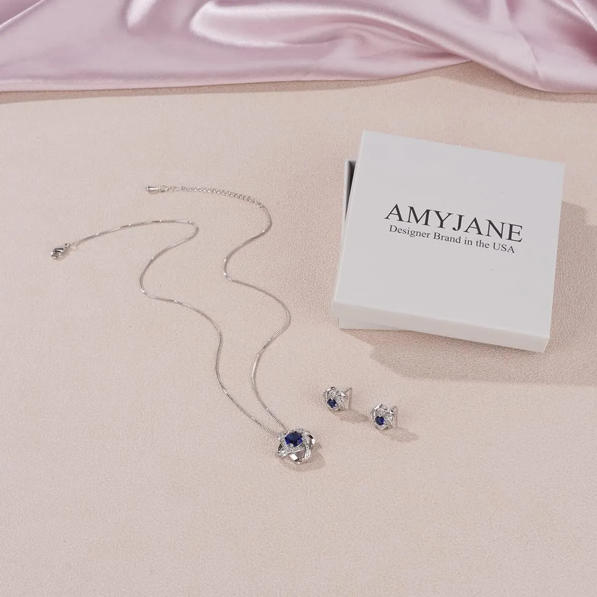 AMYJANE Bridal Jewelry Set for Women - Crystal Cubic Zirconia Love Knot Necklace Stud Earrings Elegant CZ Jewelry Set for Wedding Bride Bridesmaids Gift Set