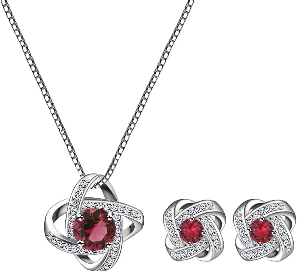 AMYJANE Bridal Jewelry Set for Women - Crystal Cubic Zirconia Love Knot Necklace Stud Earrings Elegant CZ Jewelry Set for Wedding Bride Bridesmaids Gift Set