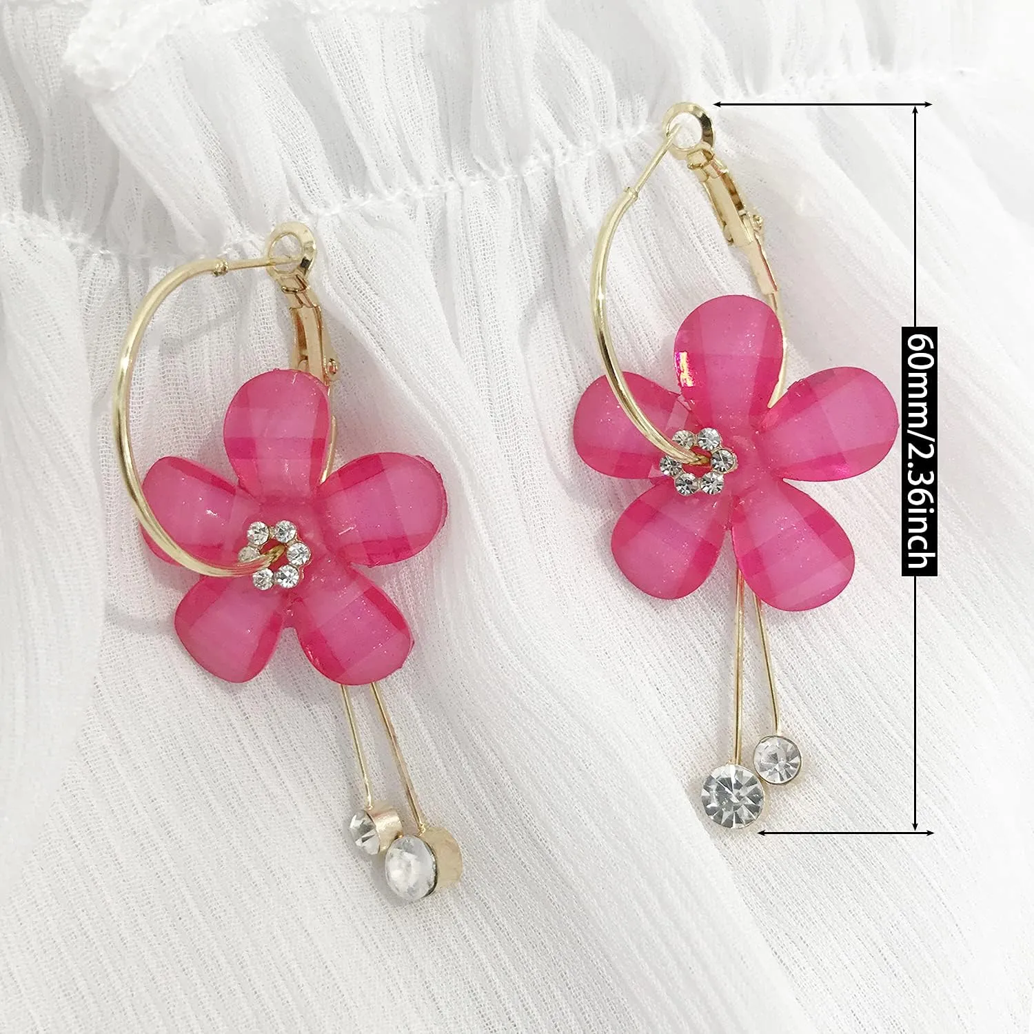 ANDPAI Elegant Romantic Bohemian Crystal Acrylic Rose Flower Dangle Drop Earrings Five Leaves Exaggerated Round Hoop long Tassel Earring for Women Statement Jewelry Gifts