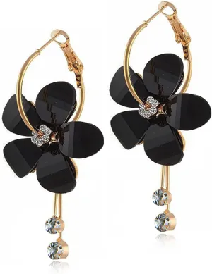 ANDPAI Elegant Romantic Bohemian Crystal Acrylic Rose Flower Dangle Drop Earrings Five Leaves Exaggerated Round Hoop long Tassel Earring for Women Statement Jewelry Gifts