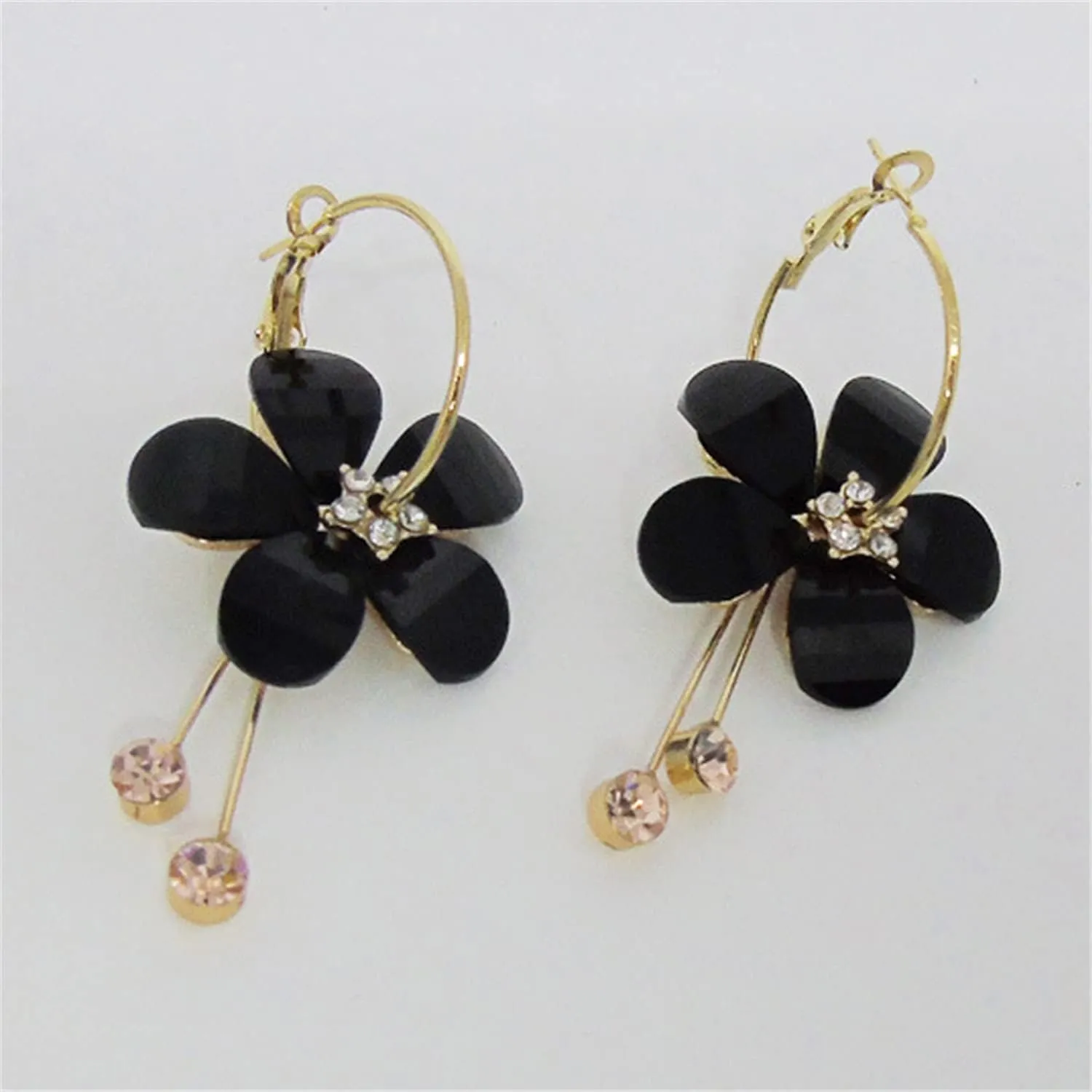 ANDPAI Elegant Romantic Bohemian Crystal Acrylic Rose Flower Dangle Drop Earrings Five Leaves Exaggerated Round Hoop long Tassel Earring for Women Statement Jewelry Gifts