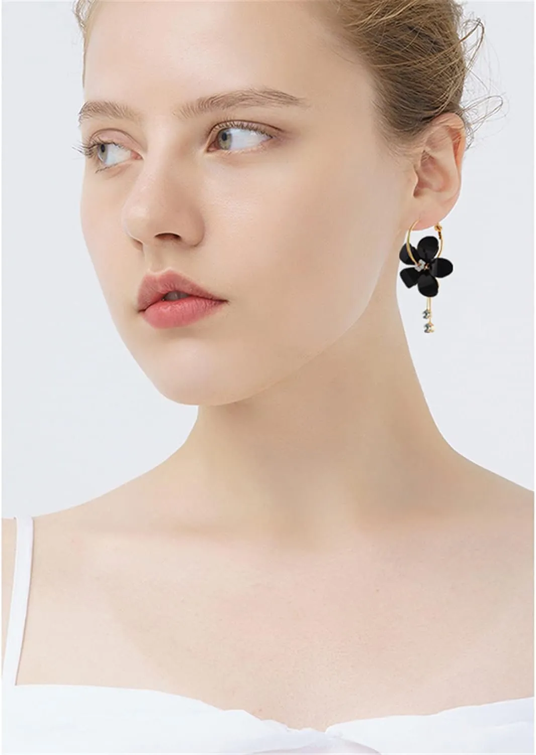 ANDPAI Elegant Romantic Bohemian Crystal Acrylic Rose Flower Dangle Drop Earrings Five Leaves Exaggerated Round Hoop long Tassel Earring for Women Statement Jewelry Gifts