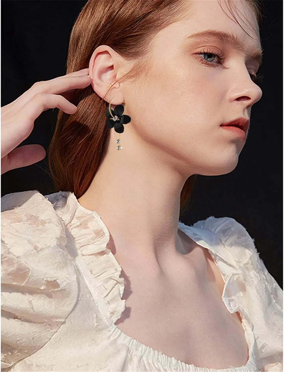 ANDPAI Elegant Romantic Bohemian Crystal Acrylic Rose Flower Dangle Drop Earrings Five Leaves Exaggerated Round Hoop long Tassel Earring for Women Statement Jewelry Gifts