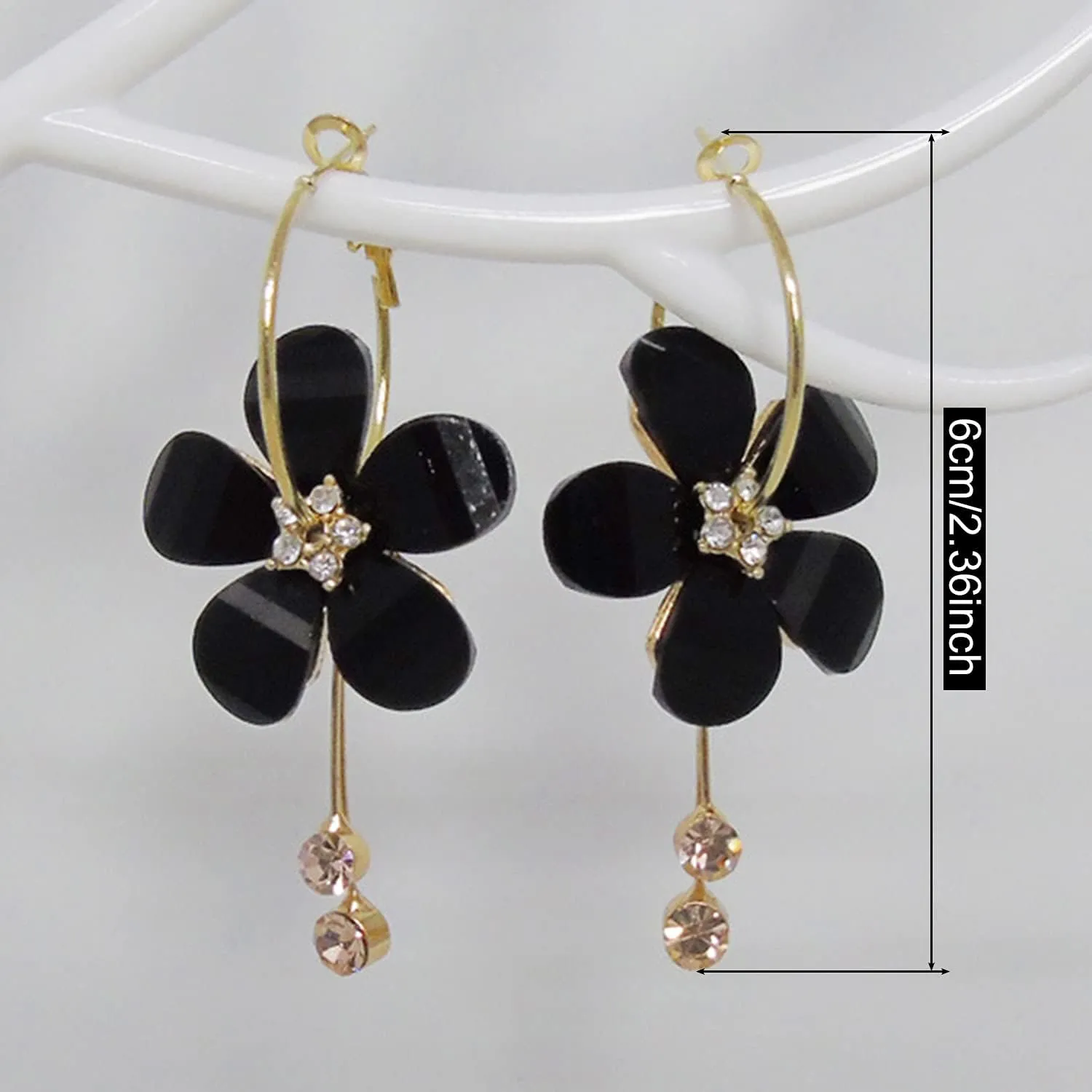 ANDPAI Elegant Romantic Bohemian Crystal Acrylic Rose Flower Dangle Drop Earrings Five Leaves Exaggerated Round Hoop long Tassel Earring for Women Statement Jewelry Gifts