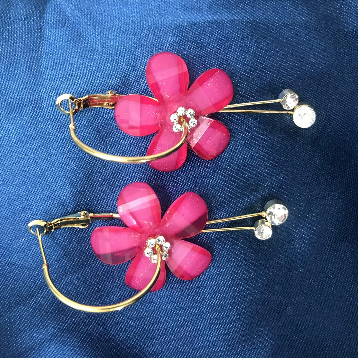 ANDPAI Elegant Romantic Bohemian Crystal Acrylic Rose Flower Dangle Drop Earrings Five Leaves Exaggerated Round Hoop long Tassel Earring for Women Statement Jewelry Gifts