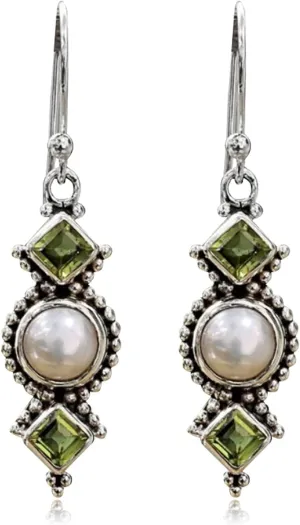 ANDPAI Unique Bohemian Lightweight Vintage Retro Silver Green Crystal Bar Dangle Drop Earrings For Women Girls Hypoallergenic Statement Jewelry Gifts