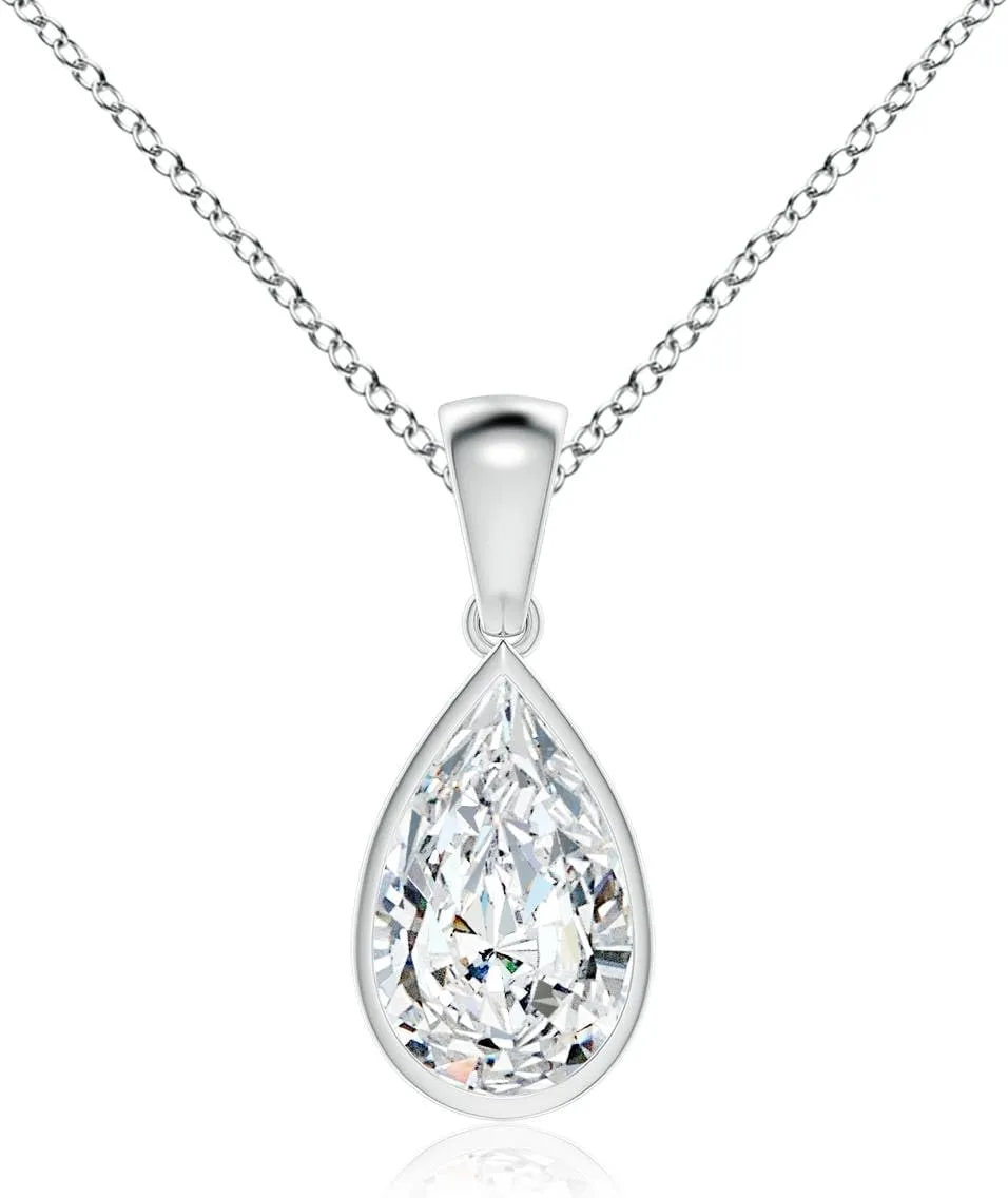 Angara Bezel-Set Pear Lab Grown Diamond Solitaire Pendant in 14K Solid Gold/Platinum | April Birthstone, Birthday, Engagement, Anniversary, Wedding Jewelry Gift for Women