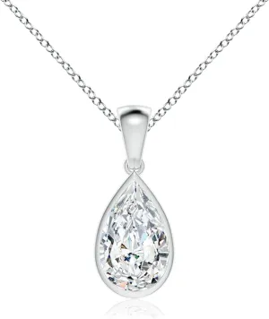 Angara Bezel-Set Pear Lab Grown Diamond Solitaire Pendant in 14K Solid Gold/Platinum | April Birthstone, Birthday, Engagement, Anniversary, Wedding Jewelry Gift for Women