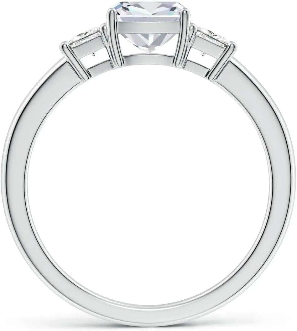 Angara Classic Cushion and Trapezoid Lab Grown Diamond Three Stone Engagement Ring in 14K Solid Gold/Platinum | April Birthstone, Birthday, Anniversary, Wedding Jewelry Gift for Women